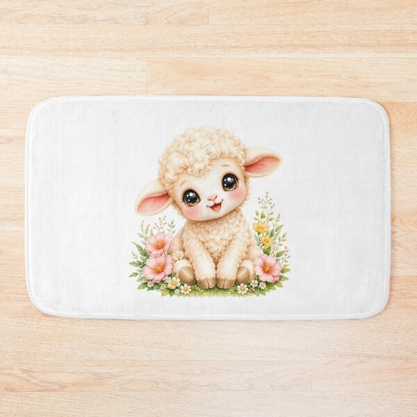Item preview, Cute Baby Lamb Kawaii Watercolor Floral Sheep Nursery Animal Illustration designed and sold by Sixtinebzh.