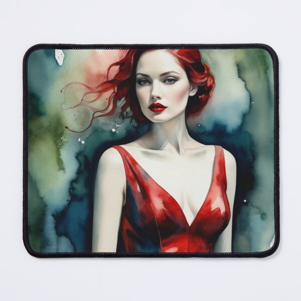 Item preview, Beautiful girl in a red dress on a green watercolor background designed and sold by RAISC.