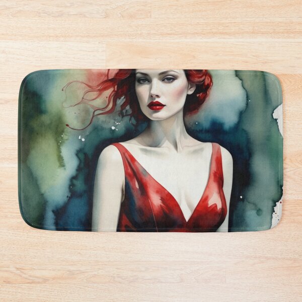 Item preview, Beautiful girl in a red dress on a green watercolor background designed and sold by RAISC.
