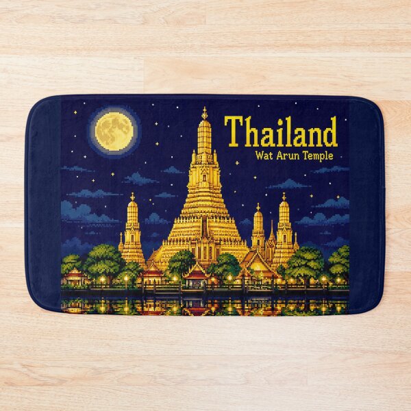 Item preview, Thailand Wat Arun Temple Pixel Art | Retro 8-Bit Night Landscape | Bangkok Travel Vintage Gamer Gift Sticker designed and sold by Kittcatking.