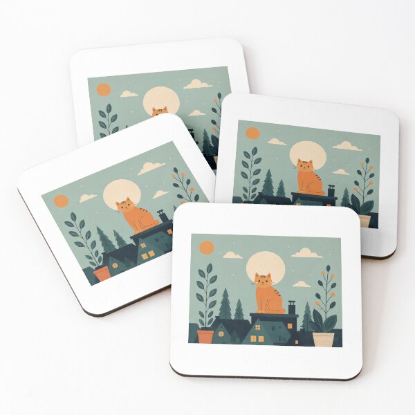 Item preview, Moonlit Rooftop Cat | Cute Orange Cat Illustration | Cozy Night Sky Art designed and sold by Endywestface.