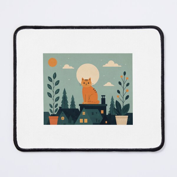 Item preview, Moonlit Rooftop Cat | Cute Orange Cat Illustration | Cozy Night Sky Art designed and sold by Endywestface.