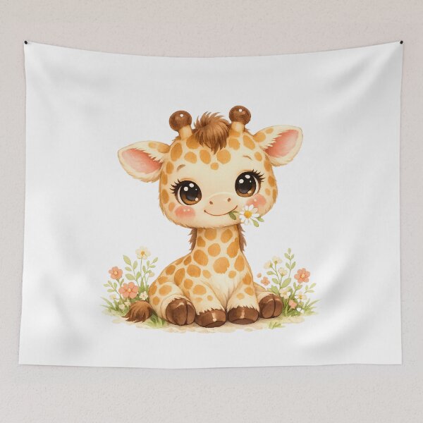 Item preview, Cute Baby Giraffe Kawaii Watercolor Floral Safari Animal Nursery Illustration designed and sold by Sixtinebzh.