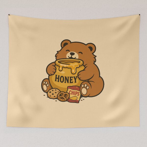 Item preview, Cute Brown Bear Hugging Honey Pot Snack Vector Art designed and sold by AbderraimArt.