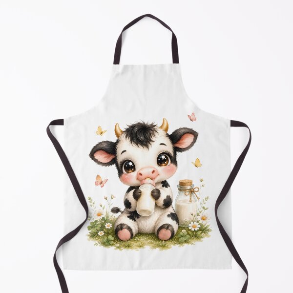 Artikelvorschau, Niedliches Holstein-Kuhbaby trinkt Milchflasche – Kawaii-Aquarellillustration mit Bauernhoftieren und Blumen entworfen und verkauft von Sixtinebzh.
