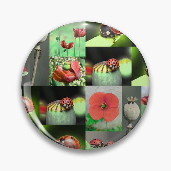 Item preview, Whimsical Ladybug and Poppy Flower Botanical Pattern designed and sold by JurateArt-DK.