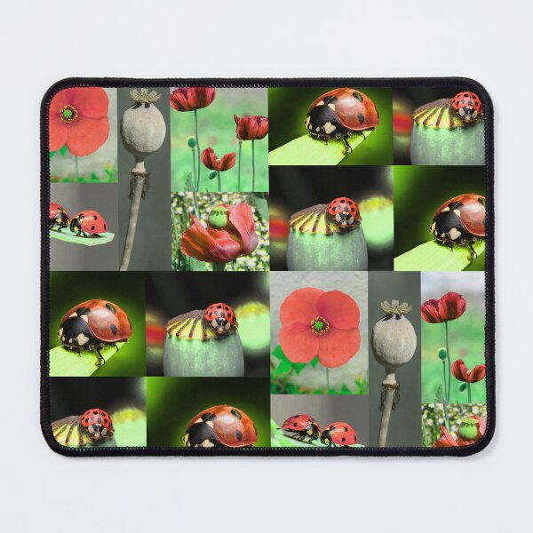 Item preview, Whimsical Ladybug and Poppy Flower Botanical Pattern designed and sold by JurateArt-DK.