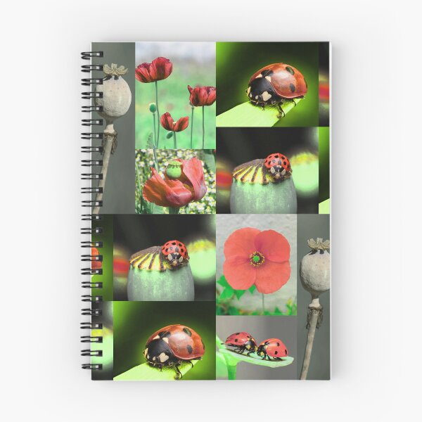 Item preview, Whimsical Ladybug and Poppy Flower Botanical Pattern designed and sold by JurateArt-DK.