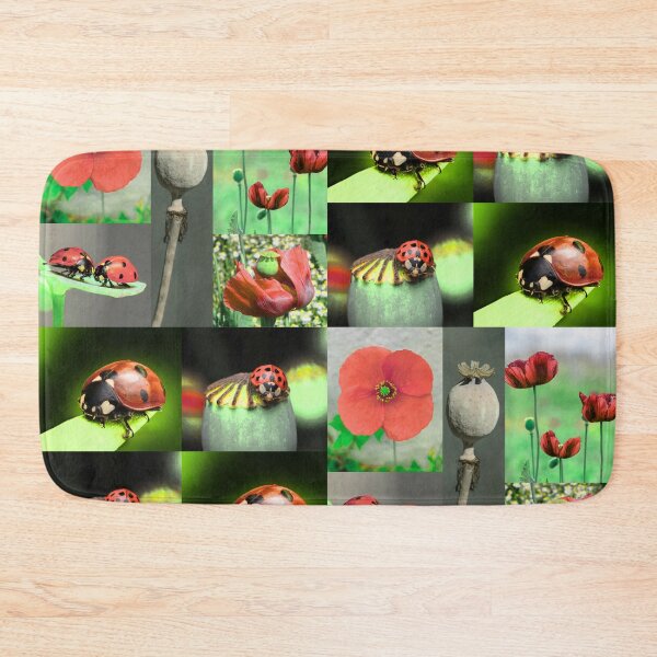 Item preview, Whimsical Ladybug and Poppy Flower Botanical Pattern designed and sold by JurateArt-DK.