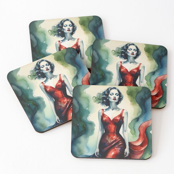Item preview, Empowered girl in red watercolor dress on green background designed and sold by RAISC.