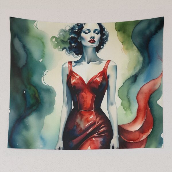 Item preview, Empowered girl in red watercolor dress on green background designed and sold by RAISC.