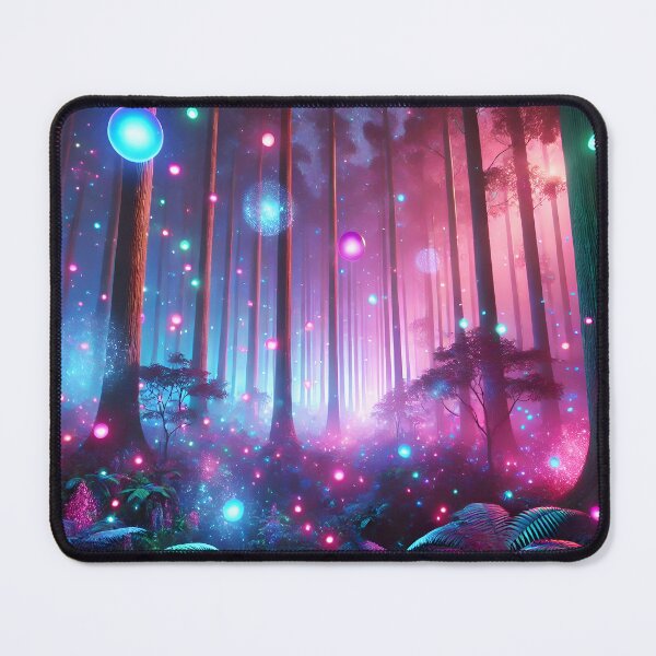 Item preview, Psychedelic Surreal Forest with Glowing Orbs, Dreamy Neon Fantasy Landscape designed and sold by PebsPebs.