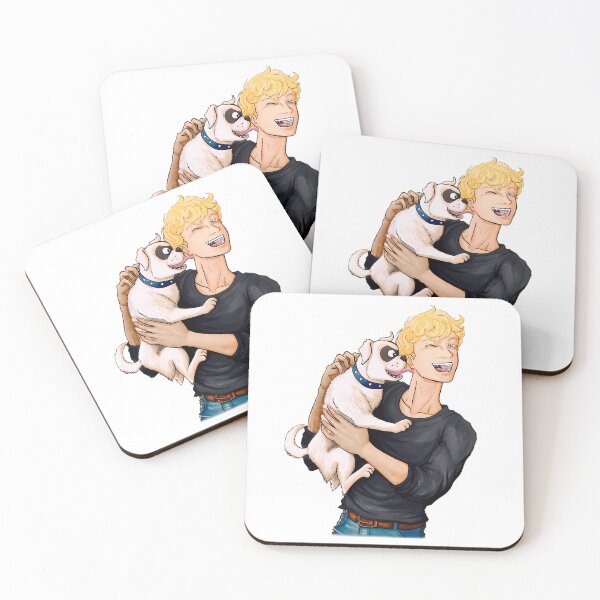 Item preview, Smiling Blonde Boy Hugging Playful White Puppy designed and sold by G-O-T-O.