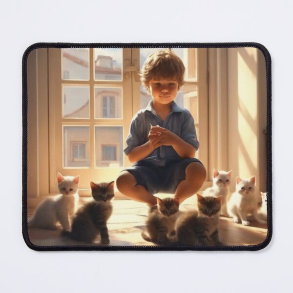 Item preview, Sunlit Window Little Boy with Cute Kittens Painting designed and sold by UmSkelig834.