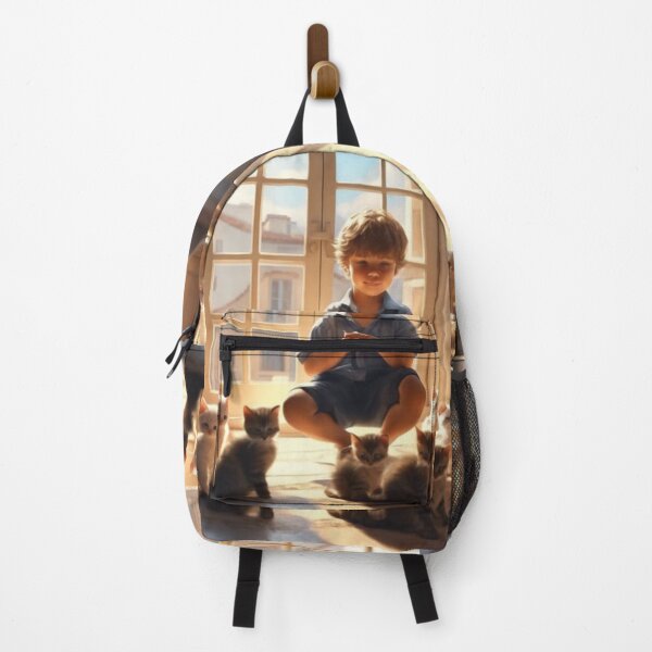 Item preview, Sunlit Window Little Boy with Cute Kittens Painting designed and sold by UmSkelig834.