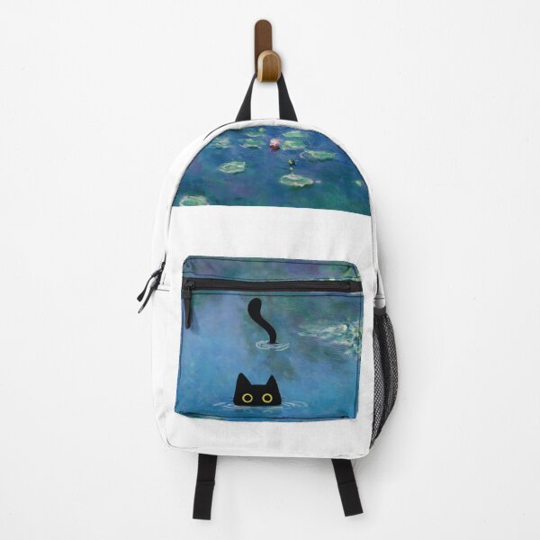 Item preview, Black Cat Swimming in Monet’s Water Lilies Pond designed and sold by PurrfectHome.