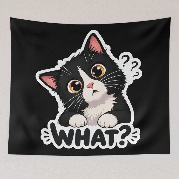 Item preview, What Cat – Funny Confused Black and White Cat Design designed and sold by Aruellart.