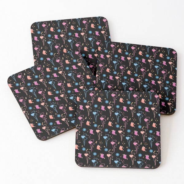 Item preview, Whimsical Y2K Seamless Pattern – Pastel Heart Balloons, Butterflies, and Sparkles on Black Background designed and sold by SeJaa.