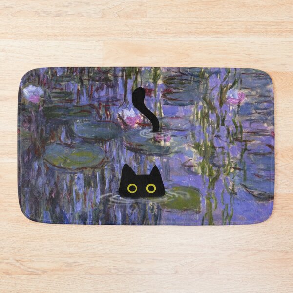 Item preview, cute cat in water lilies pond designed and sold by PurrfectHome.