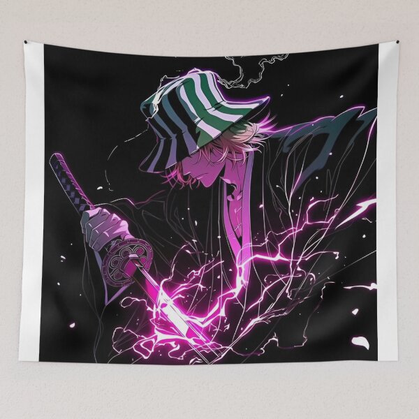 Item preview, Neon Shadow Swordsman | Purple Lightning Katana Anime Style Wall Art designed and sold by Dyan4.