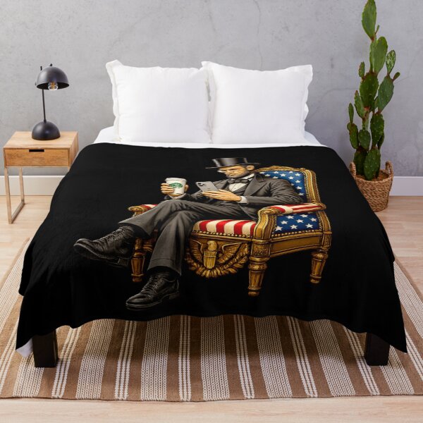 Item preview, **Abraham Lincoln Funny Coffee & Smartphone Patriotic Vintage USA President Graphic T-Shirt Sticker. designed and sold by Kittcatking.