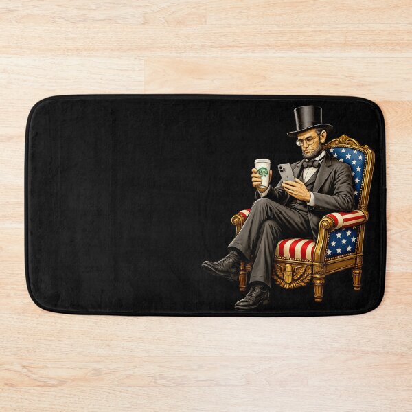 Item preview, **Abraham Lincoln Funny Coffee & Smartphone Patriotic Vintage USA President Graphic T-Shirt Sticker. designed and sold by Kittcatking.