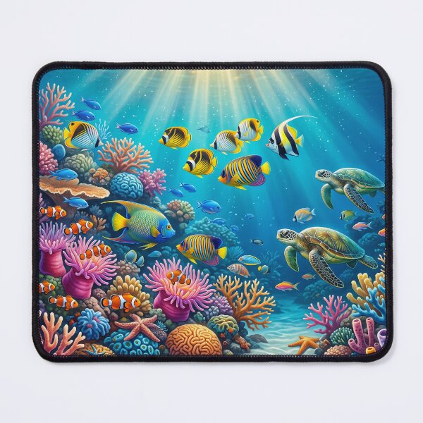 Item preview, Colorful Coral Reef Ocean Art | Tropical Fish & Sea Turtle Underwater Illustration designed and sold by Unwrapfashion.
