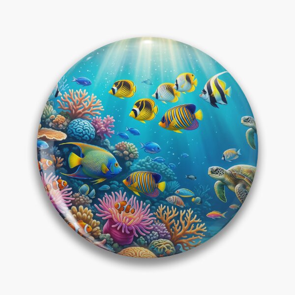Item preview, Colorful Coral Reef Ocean Art | Tropical Fish & Sea Turtle Underwater Illustration designed and sold by Unwrapfashion.
