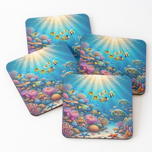 Item preview, Colorful Coral Reef Ocean Art | Tropical Fish & Sea Turtle Underwater Illustration designed and sold by Unwrapfashion.