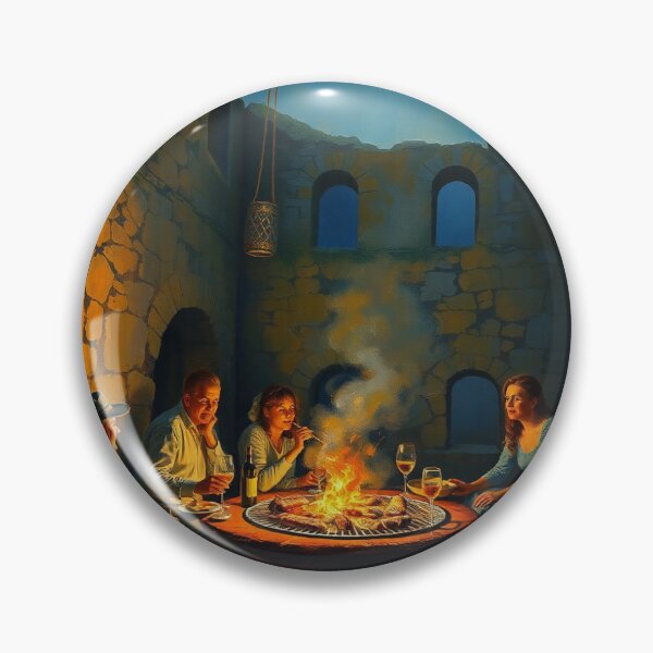 Item preview, A BBQ in a ruined castle at night. designed and sold by oldMastersofart.