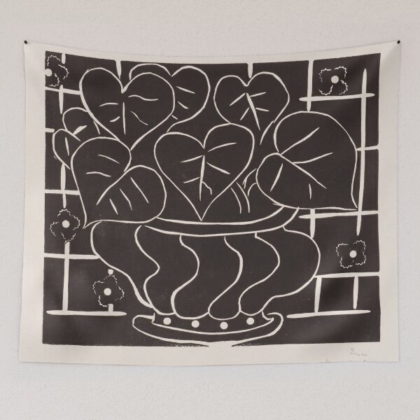 Item preview, Heart Leaves in Patterned Vase Linocut designed and sold by artofuniverse.