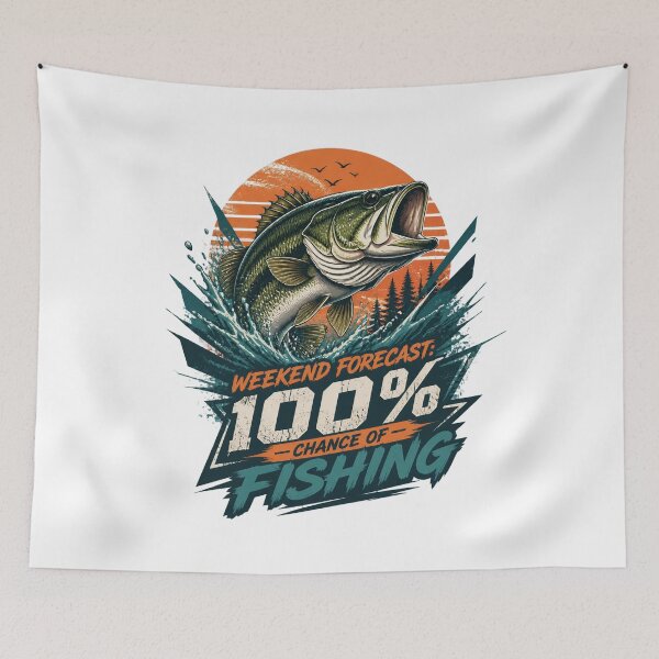 Item preview, Weekend Forecast: 100% Chance of Fishing – Vintage Bass Angler T-Shirt designed and sold by MJ-by-Dharan.