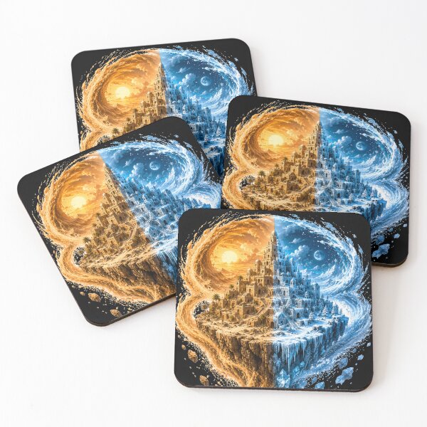 Item preview, Sand vs Ice Fantasy Kingdom – Floating Castle Between Fire and Frost – Epic Elemental World Art designed and sold by NAJURE.