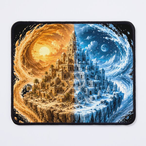 Item preview, Sand vs Ice Fantasy Kingdom – Floating Castle Between Fire and Frost – Epic Elemental World Art designed and sold by NAJURE.