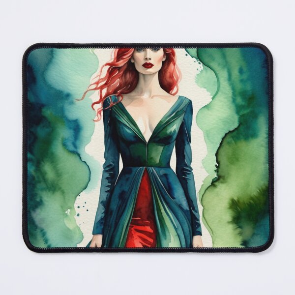 Item preview, Beautiful redhead girl in a watercolor green outfit designed and sold by RAISC.