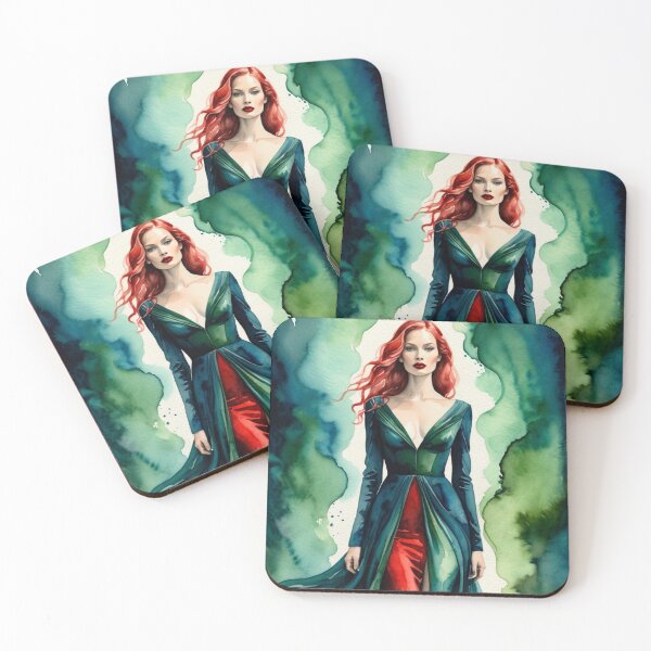 Item preview, Beautiful redhead girl in a watercolor green outfit designed and sold by RAISC.