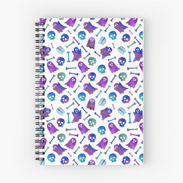 Item preview, Cute Blue Purple Watercolor Ghosts Skulls Bones Halloween Pattern designed and sold by Zazizu.