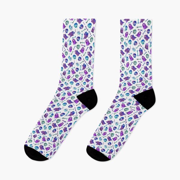Item preview, Cute Blue Purple Watercolor Ghosts Skulls Bones Halloween Pattern designed and sold by Zazizu.