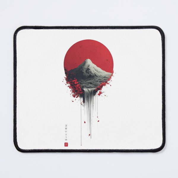 Item preview, Crimson Sun Mountain | Minimalist Japanese Landscape Ink Art Print designed and sold by Dyan4.