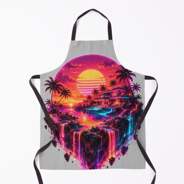 Item preview, Neon Sunset Floating Island – Synthwave Paradise with Luxury Villa and Waterfalls – Vaporwave Fantasy Landscape designed and sold by NAJURE.