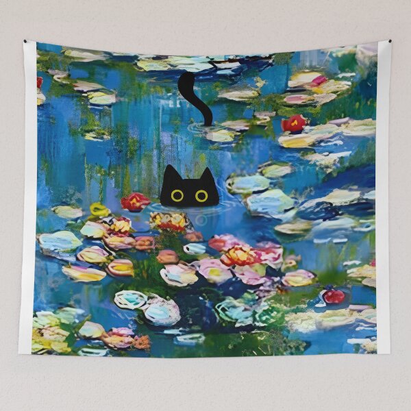 Item preview, Monet Cat in Water Lilies Pond designed and sold by PurrfectHome.
