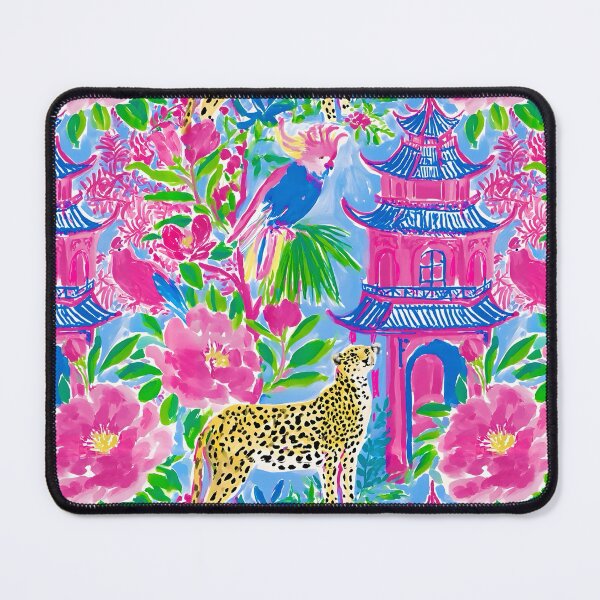 Item preview, Cheetah and cockatoo parrot in preppy chinoiserie pagoda garden designed and sold by SophieClimaArt.