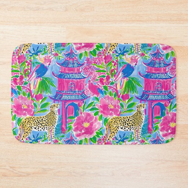 Item preview, Cheetah and cockatoo parrot in preppy chinoiserie pagoda garden designed and sold by SophieClimaArt.