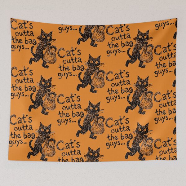 Item preview, Cat's Outta the Bag Guys - Funny Creepy Black Cat Sketch designed and sold by TheChalkyFox.