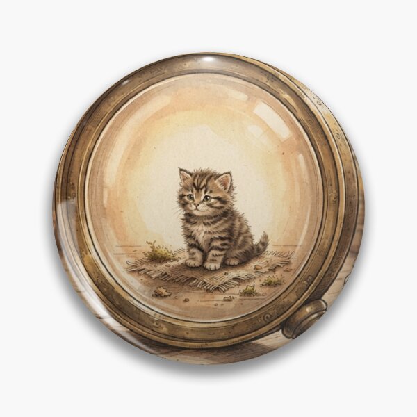 Item preview, Tiny Kitten and Giant Vintage Magnifying Glass Miniature Illustration designed and sold by DuckOddity.