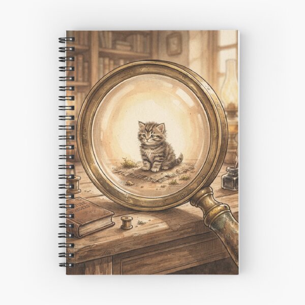 Item preview, Tiny Kitten and Giant Vintage Magnifying Glass Miniature Illustration designed and sold by DuckOddity.