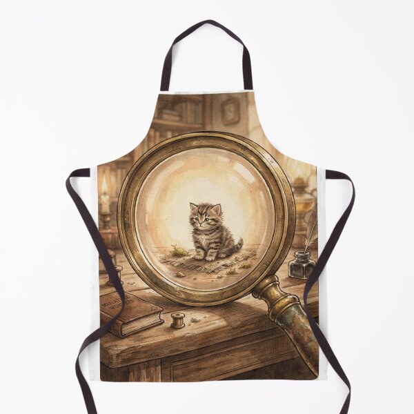 Item preview, Tiny Kitten and Giant Vintage Magnifying Glass Miniature Illustration designed and sold by DuckOddity.