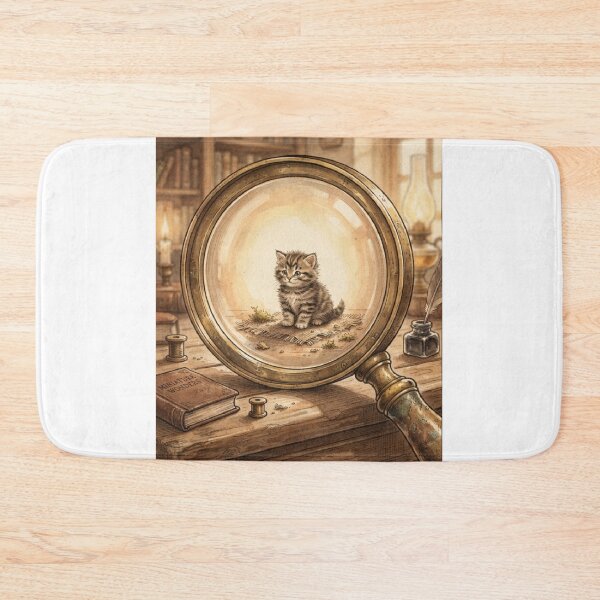 Item preview, Tiny Kitten and Giant Vintage Magnifying Glass Miniature Illustration designed and sold by DuckOddity.