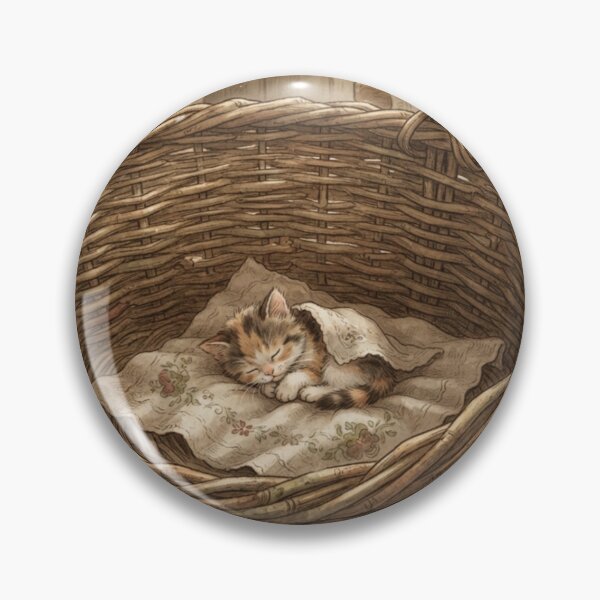 Item preview, Tiny Kitten in a Giant Vintage Wicker Basket Miniature Illustration designed and sold by DuckOddity.