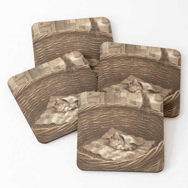 Item preview, Tiny Kitten in a Giant Vintage Wicker Basket Miniature Illustration designed and sold by DuckOddity.